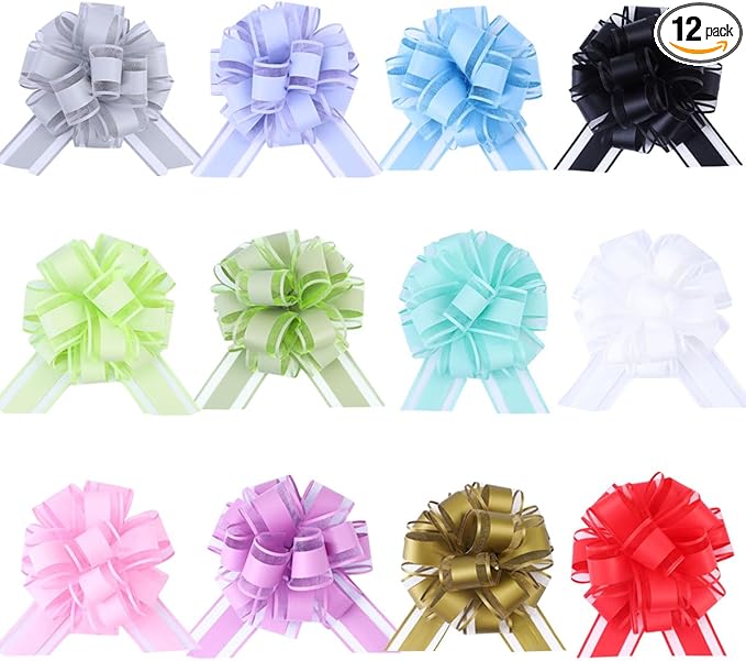 12 Pcs 6inch Pull Bow Gift Wrapping,Pull Bow for Birthday, Christmas, Party, Holiday, Gift Boxes Bow Basket Packaging Bows for Valentine's Day Presents Flower Decorations
