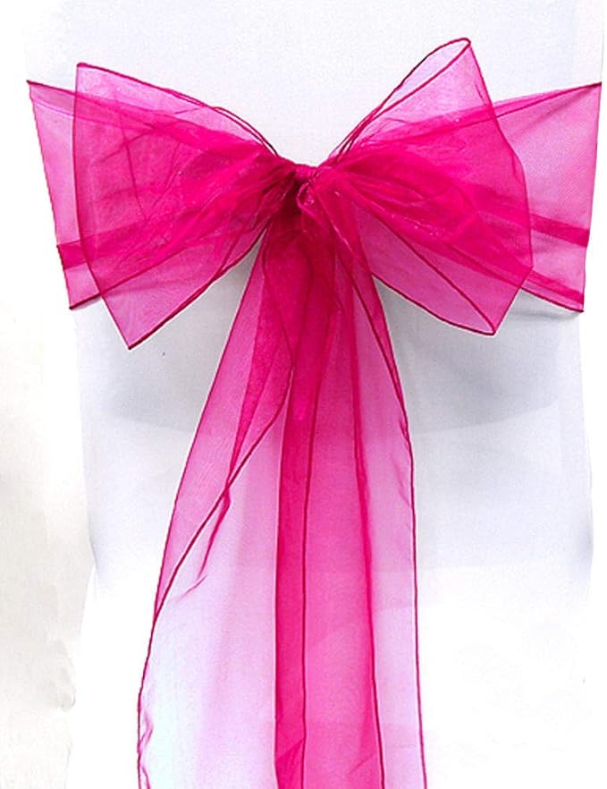 Organza Chair Bow Sash Décor Bows Sashes for Wedding Reception Events Banquets Decoration - (Pack of 25, Hot Pink)