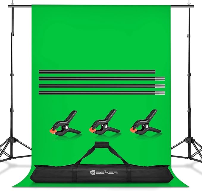 Yesker 8.5x10ft Green Screen Backdrop Kit with Stand Photography Greenscreen Background Support System with 6x9ft Muslin Chromakey Backdrop and Clamp for Photo Video Studio Portrait Product Shooting