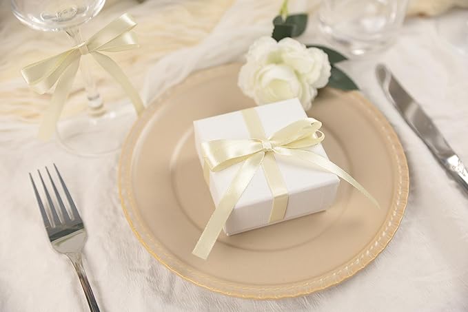 Beige Satin Ribbon 3/8 inch X Continuous 50 Yards, Single Face Polyester Ribbon Perfect for Gift Wrapping, Flower Bouquet, Wedding Decor, Crafts, Bow Making, Sewing and More