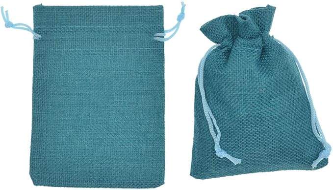 Burlap Bags with Drawstring, 2.7x3.5 Inch Jute Sacks Jewelry Candy Pouch Christmas Wedding Party Favor Gift Bags 20pcs (Peacock Blue)