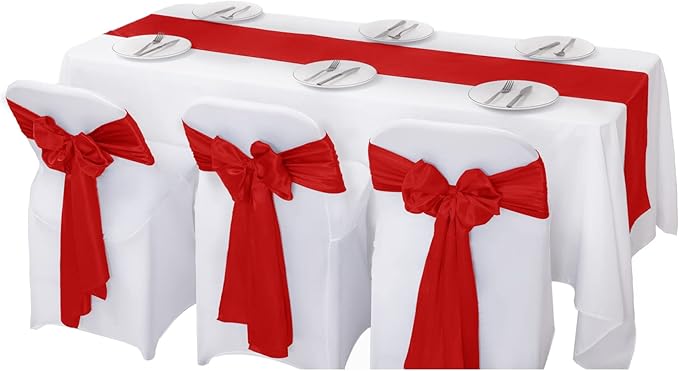 24Pack Table Runner 12 x 108 Inches Satin Silk Table Runner for Wedding, Birthday Party, Banquets, Graduations Decoration, fit Rectange and Round Table-Scarlet