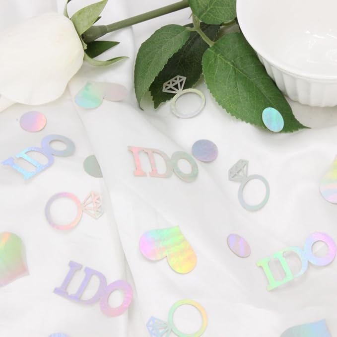 Wedding Confetti, Engagement Confetti for Wedding Shower Decorations, Bridal Shower Confetti for Bridal Shower Decorations, 160 PCS Glitter Iridescent I DO Confetti for Engagement Decorations