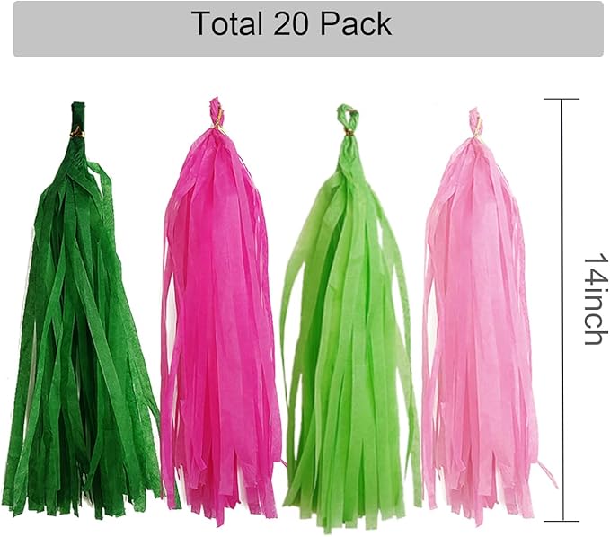 GAKA Pink and Green Paper Tassel Party Tassel Garland Banner for Theme Party Birthday Wedding Decorations,20 PCS