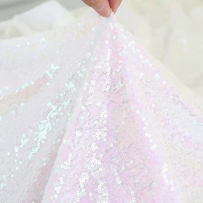 Iridescent White Sequin Photography Backdrop Curtains 8FTx8FT 1 Panel Sparkly Background Drapes for Party Birthday