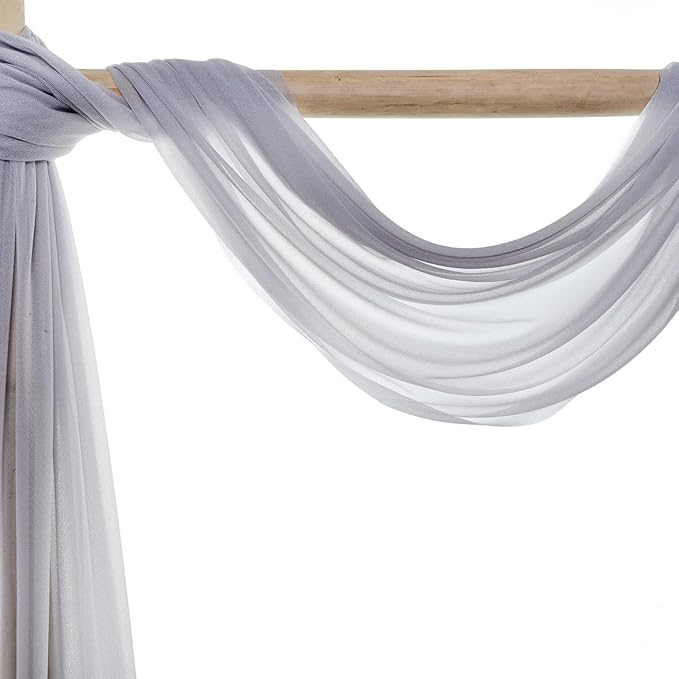 VDS Pack of 2 Panel (30 Inch X 30 Feet) Wedding Arch Draping Fabric Sheer Chiffon Fabric Drapery for Wedding Ceremony Reception Swag Backdrop Canopy Chuppah ARBO Altars Decoration (Cool Grey)