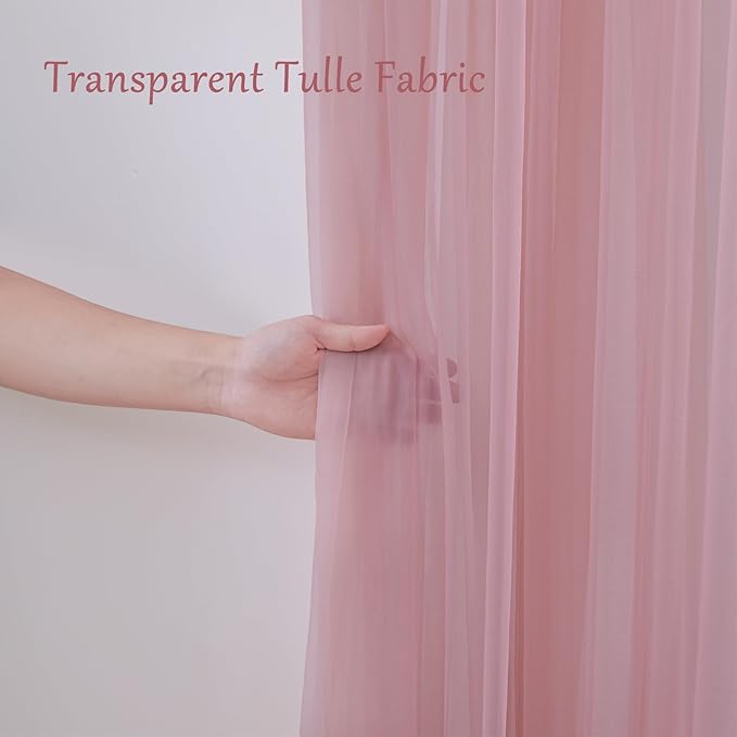 20x10 Dusty Rose Tulle Backdrop Curtains for Parties, Sheer Backdrop Curtain Wedding Photo Background Drapes for Baby Shower Photography Birthday Party