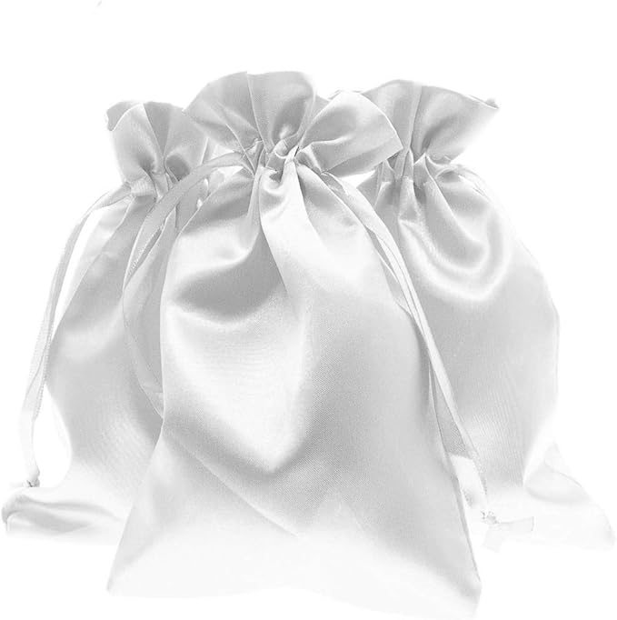 3" x 4" White Satin Gift Bags, Jewelry Bags, Wedding Favor Silky Drawstring Baby Shower Christmas 50 per Pack