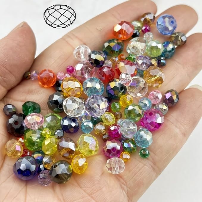 100pcs 8mm Crystal Glass Beads for Crafts Faceted Rondelle Glass Beads for Jewelry Making Crystal Spacer Beads for Necklaces Bracelets Earrings DIY Craft(Gray AB)
