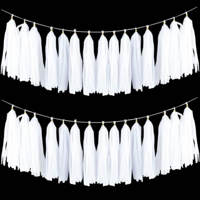 Aimto 20pcs White Shiny Tassel Garland Banner Tissue Paper Tassels for Party Decorations