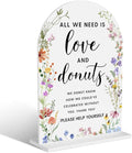 Acrylic Wedding Signs, Love and Donuts Signs for Marriage Reception, Bridal Shower Decorations, Modern Arched Round Top Acrylic Table Top Sign with Holder for Wedding Party Dinner (White Wildflowers)