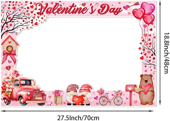 Valentine's Day Photo Booth Props Frame Pink Heart Valentine's Day Theme Selfie Photo Booth Picture Frame Photobooth Props for Photoshoot Posing Signs for Valentine Day Wedding Festival Party Decor