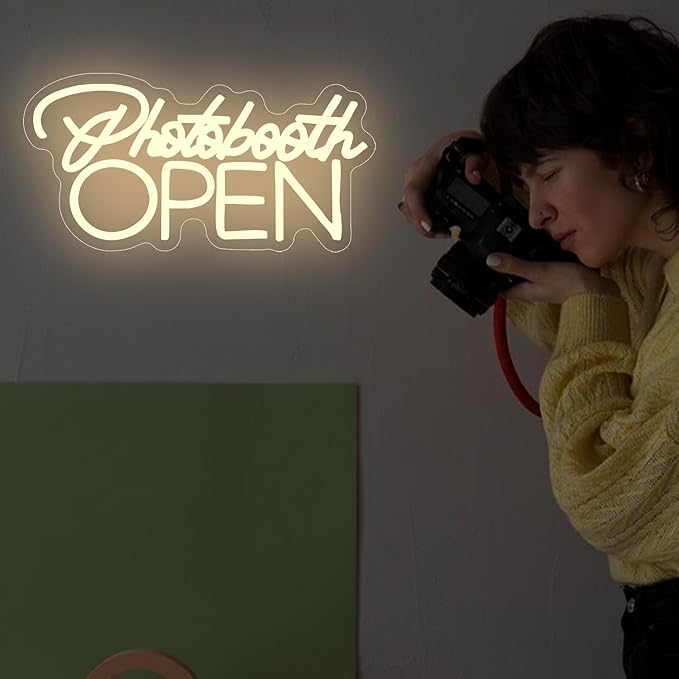 PhotoBooth Neon Sign for Wall Decor Dimmable Photobooth Neon light with USB Open Neon Light Office Open Sign Neon Decor Wedding Reception Sign