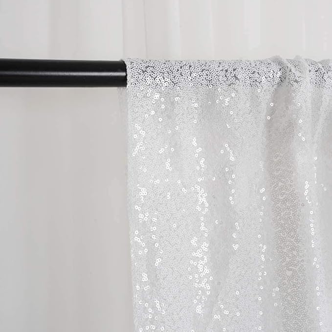 White Sequin Backdrop Curtains 1 Panel 10FTx10FT Glitter White Drapes Photo Backdrop Drapes Party Wedding Baby Shower Curtain Sparkle Photography Party Decor Background