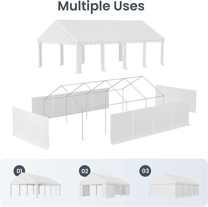 PHI VILLA 26'x16' Outdoor Heavy Duty Party Tent Large Commercial Canopy Wedding Event Shelter with Removable and Opaque Sidewalls for Patio Outdoor Garden Events, White