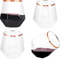 LUODA 32 Pack Rose Gold Diamond Wine Glasses, 12 Oz Stemless Rose Gold Rim Wine Glass, Disposable Clear Plastic Whiskey Glasses For Serving White Wine, Red Wine, Cocktail, Whiskey