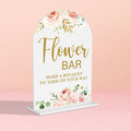 Acrylic Wedding Signs, Flower Bar Desk Decor, Flower Bar Signs for Ceremony, Modern Calligraphy Arch Acrylic Table Top Sign for Wedding Reception and Engagement Parties (Pink Flowers)