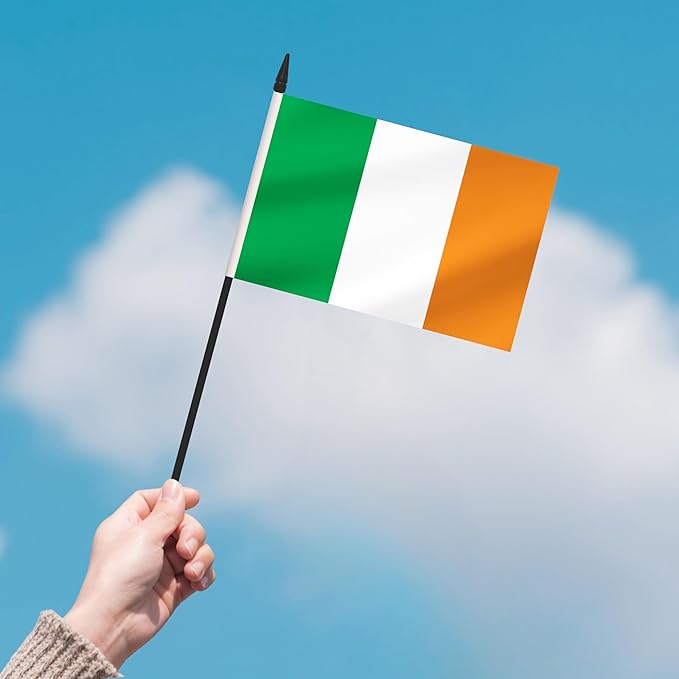 12 Pack Ireland Desk Flags, Irish Desktop Flag, Small Miniature Office Flags with 12" Black Pole and Black Base, Offices, Classroom, Home, Festival Decoration (Ireland)
