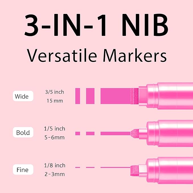 3 Pcs Pink Jumbo Permanent Markers: 15mm Wide Tip Thick Acrylic Paint Pen Large Calligraphy Marker for Rock Painting, Poster, Sign, Canvas, Glass, Wood, Ceramic