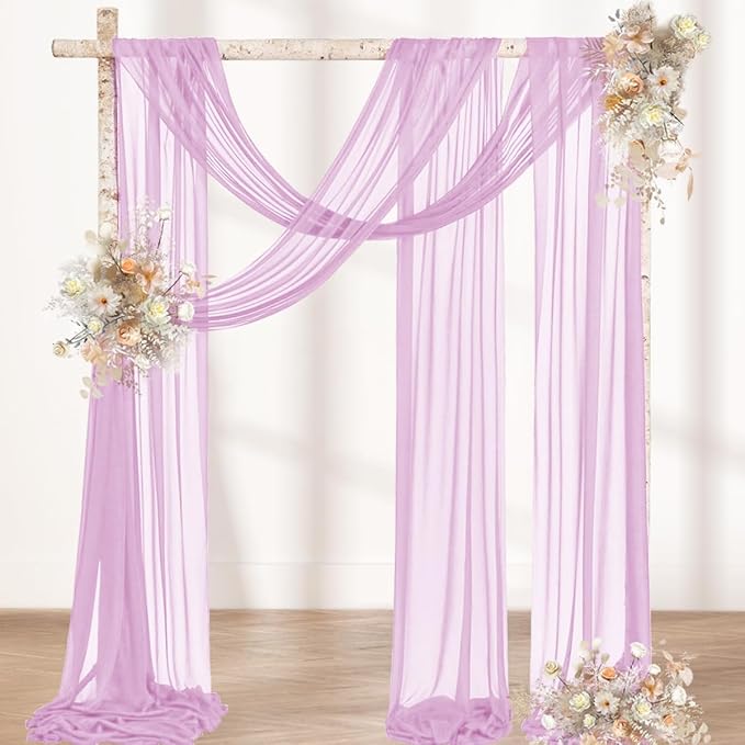 MLMW Wedding Arch Draping Fabric 1 Panel 29" x 20Ft Easter Lilac Sheer Wedding Arch Backdrop Drapes Outdoor Curtain for Ceremony Party Background Ceiling Decor