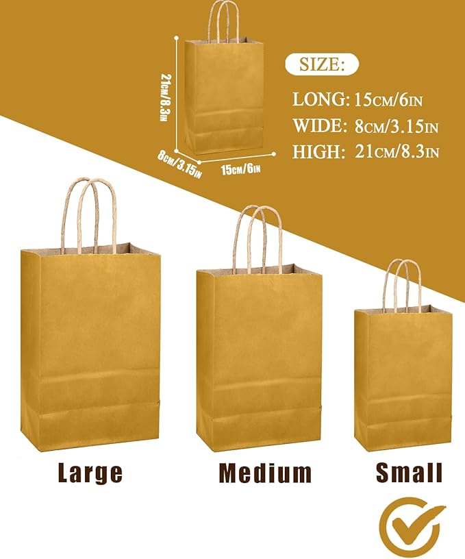qiqee Mustard Yellow Gift Bag with Handles Bulk 24Pcs Paper Bags -8.3"x6"x3. 15" Party Favor Bags - Solid Color