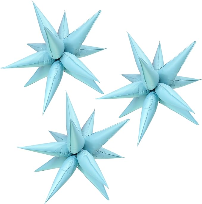3pcs 26inch 3D matte blue Explosion Star foil balloon, matte blue Foil Cone Star burst Balloons for Birthday Wedding New Year Party Event