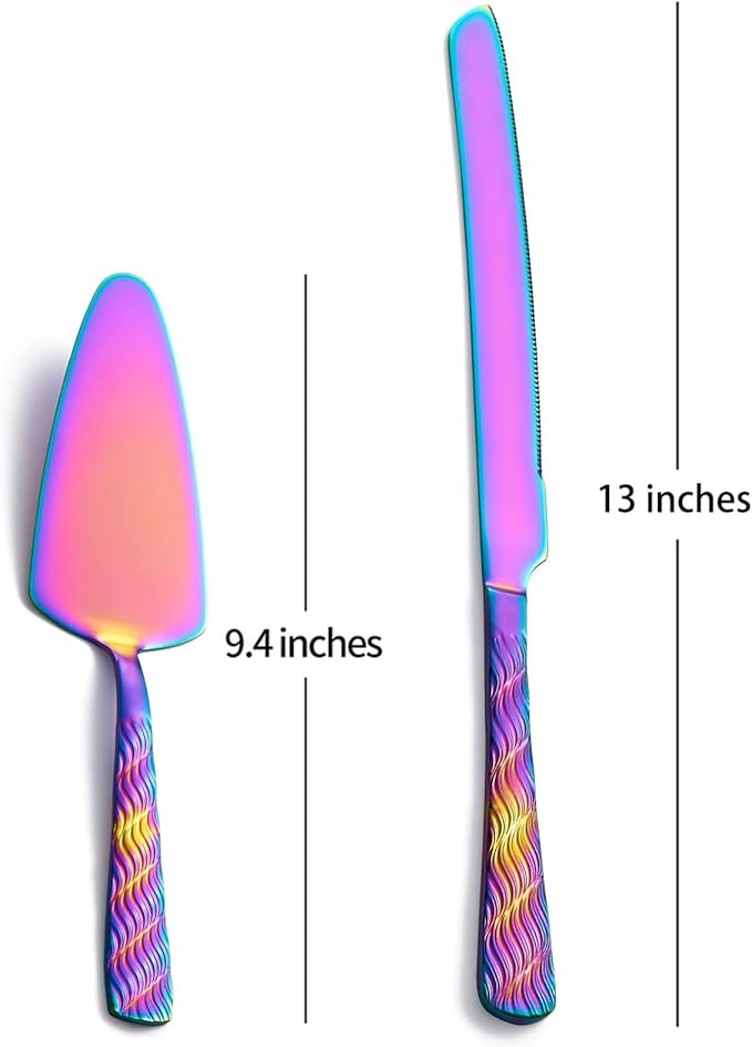 Rainbow Cake Cutting Set, Stainless Steel Cake Knife and Server, Cake Pie Cutter Set for Wedding, Birthday, Party
