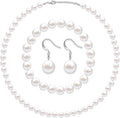 4 Pcs 1920s Faux Pearl Costume Jewelry Set for Women Halloween Simulated Necklace Bracelet Earrings for Wedding