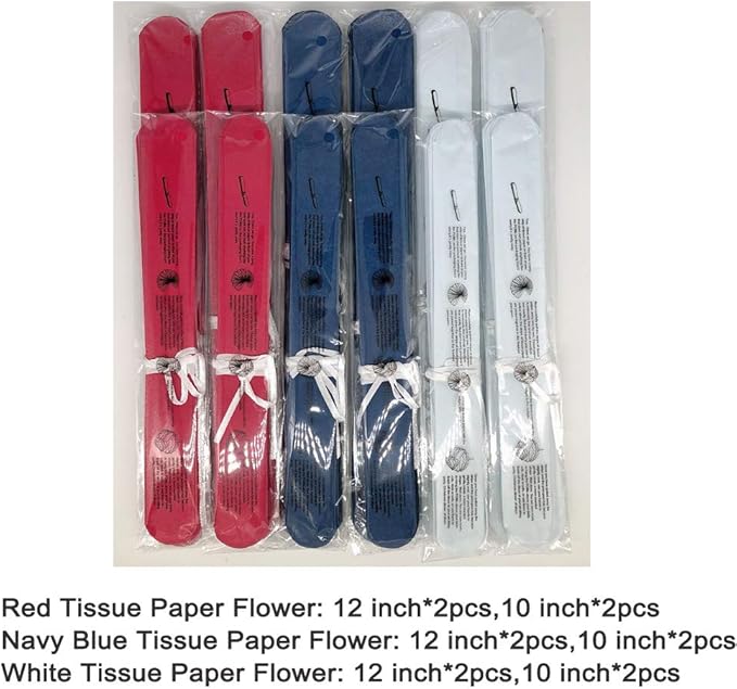 Paper Flower Tissue Pom Poms Party Supplies (red,royal blue,white,12pc)