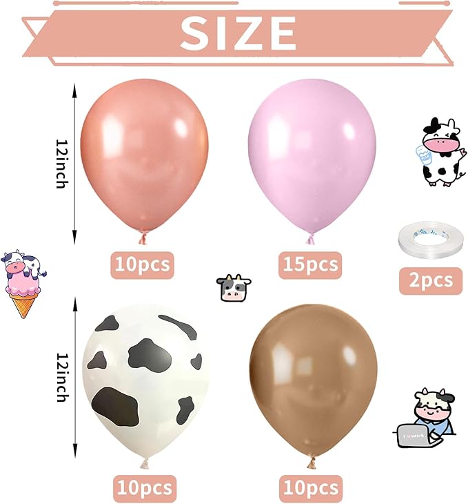 Cow Print Balloons, 52 PCS 12 Inch Maca Pink Brown Rose Gold Cow Balloons Helium Latex Balloons for Birthday Baby Shower Cow Print Party Cowgirl Rodeo Party Farm Party Decorations Supplies