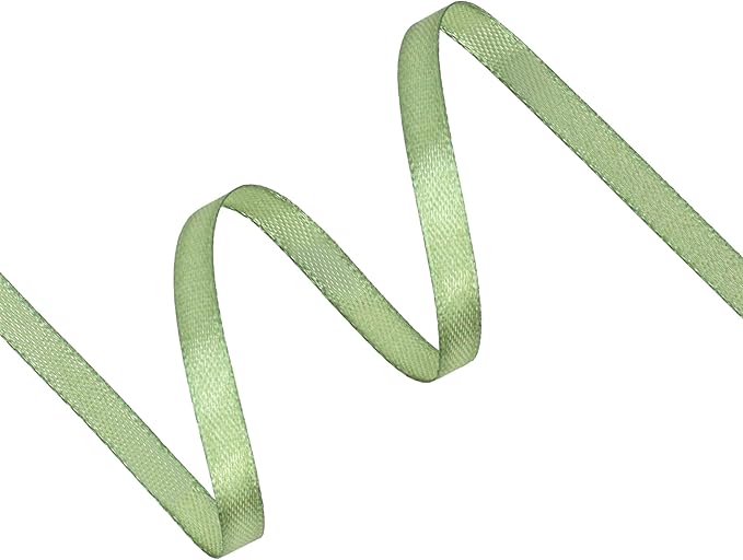 Sage Green Satin Ribbon 1/4 inch X Continuous 25 Yards, Single Face Polyester Ribbon Perfect for Gift Wrapping, Flower Bouquet, Wedding Decor, Crafts, Bow Making, Sewing and More