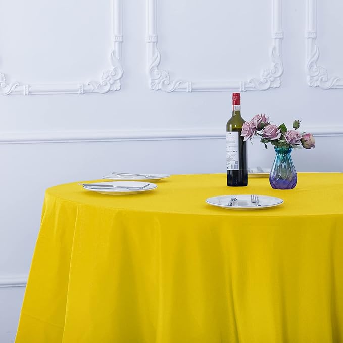 Ascoza 2pack 132 Inch Yellow Round Tablecloth in Washable Polyester Fabric for Wedding/Banquet/Restaurant/Parties…