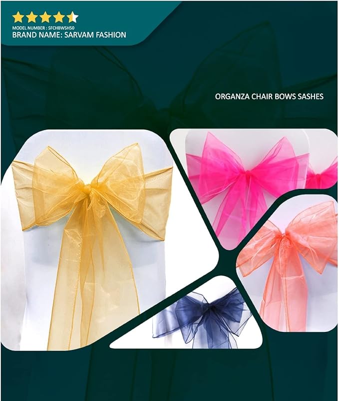 Organza Chair Bow Sash Décor Bows Sashes for Wedding Reception Events Banquets Decoration - (Pack of 25, Sky Blue)