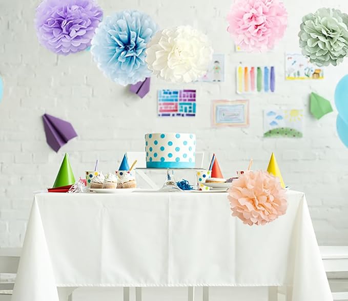 Pastel Rainbow Party Decorations in Colorful Tissue Paper Pom Poms Blush Pink Purple Peach Mint Light Blue Baby Bridal Shower Decorations (Macaron)