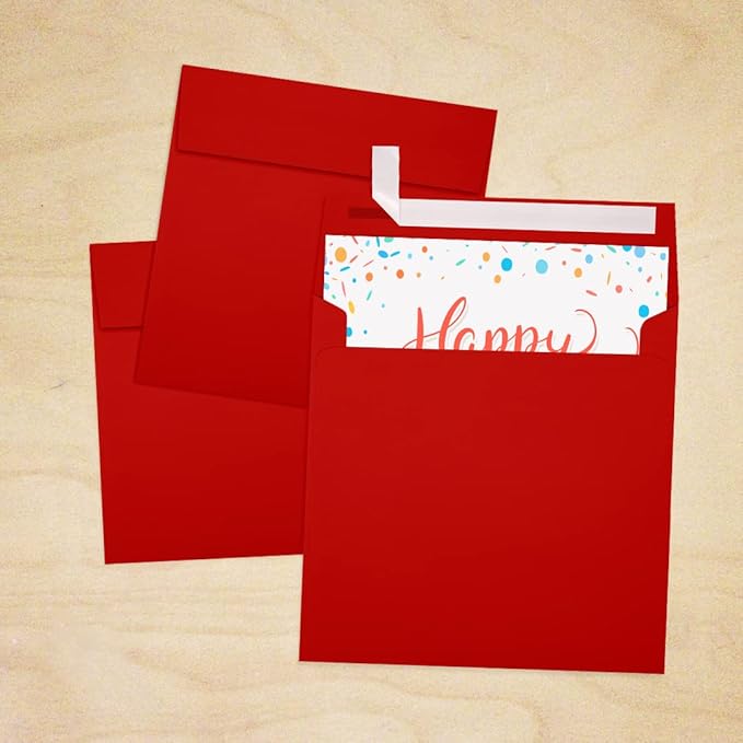LUXPaper Square Invitation Envelopes | Peel & Press | 6 1/2" x 6 1/2" | Holiday Red | 60lb. Text | 50 Qty