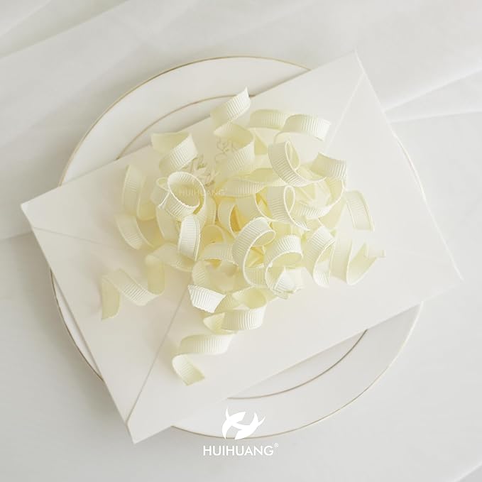 HUIHUANG Ivory Bows for Gift Wrapping, White Curly Ribbon Bows Self Adhesive Burst Gift Bow for Presents, Wine Bottle, Treat Bags, Wrap Accessories, Bridal Shower Wedding Party Favor - 6 Counts