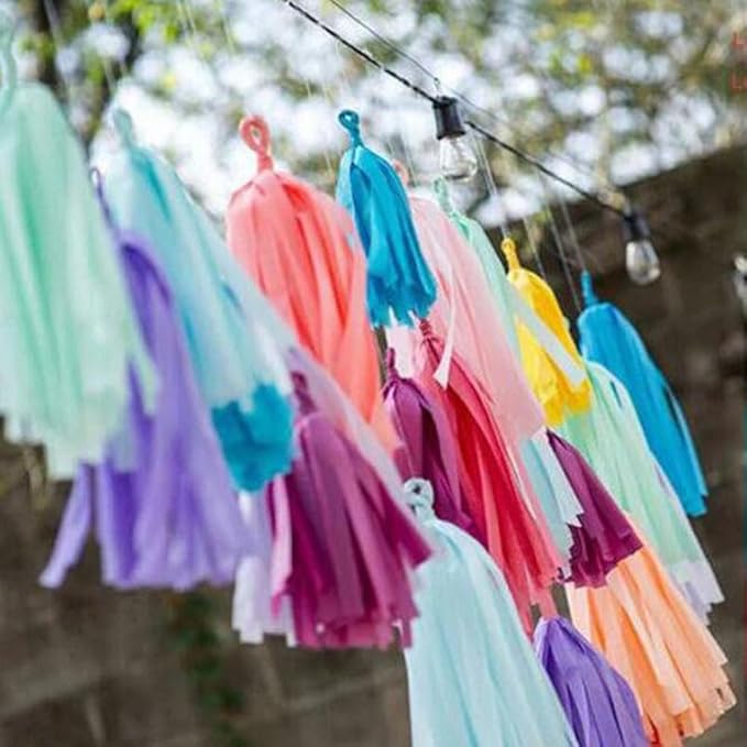 Black Yellow and White Paper Tissue Tassel Garland Banner for Party Decorations,15 Pcs