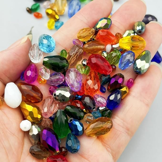 100pcs 8x12mm Teardrop Crystal Glass Beads for Jewelry Making, Faceted Vertical Hole Teardrop Glass Spacer Beads for Wind Chimes Bracelet Earring Necklace DIY Craft(Rose Red)