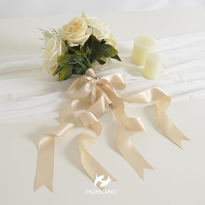 HUIHUANG Champagne Ribbon - Double Face 1.5 inch Wide Satin Ribbon, 50 Yards Silk Satin for Gift Wrapping, Hair Bows, Floral Bouquet, Wedding Invitation Decor, Party Favor Craft Supplies