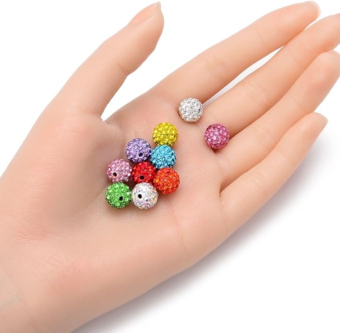 50pcs Adabele Grade A Suncatcher Crystal Rhinestone Pave Loose Beads 10mm Smoked Topaz Yellow Polymer Clay Disco Ball Spacers Compatible with Shamballa All Craft Jewelry Making DB10-51