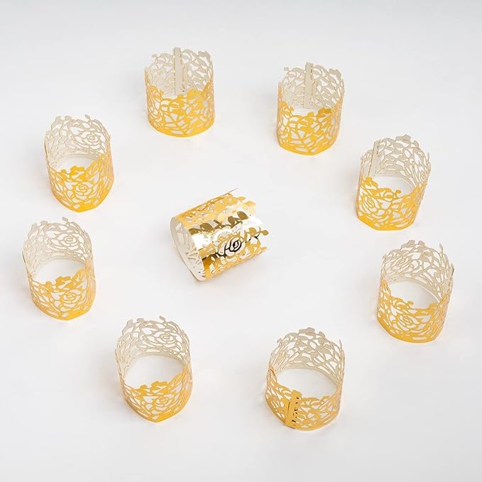150PCS Rose Flower Paper Napkin Rings, Simple Napkin Holders Dinner Tables Rings Elegant Ornament Table Setting Decoration for Wedding, Christmas, Thanksgiving, Holiday, Party (Gold)