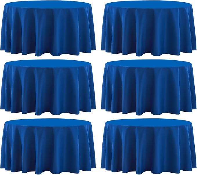 Round Tablecloth 132 Inch 6 Pack Royal Blue Tablecloths Washable Decorative Linen Polyester Table Clothes Cover for Dining Table Banquets Buffet Parties and Wedding