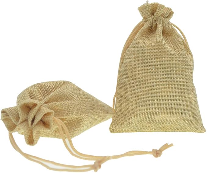 20Pcs Burlap Bags with Drawstring, Linen Gift Bags Jewelry Pouches Sacks for Wedding, Party Favor, DIY Crafts, Present (Flaxen, 5.9 x 7.5 Inch)