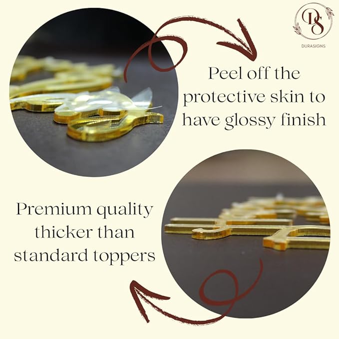 Premium Acrylic Happy Birthday Cake Topper Gold, Mirror Finish, 6x6 Inches, 2.5mm Thick, Handmade Decorative Party Celebration Topper with Protective Film Perfect Keepsake