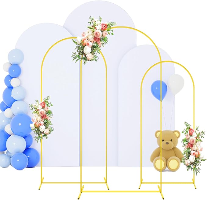 FOTSHARER Wedding Arch Backdrop Stand and White Spandex Arch Cover 6FT 5FT 4FT Set of 3 Metal Arched Frame Backdrop Stand for Parties Arch Stand Cover for Birthday Party Baby Shower Graduation Decor