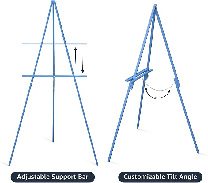 NianFeng Wooden Easel Stand for Sign, Easel Display Stand Floor for Wedding Sign with Adjustable Tray, 63-Inch, Tripod A-Frame Poster Light Duty, Welcome, Art Show & Baby Shower (Blue)