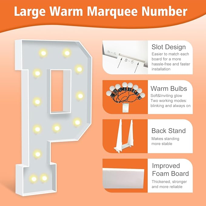 4FT Light Up Marquee Letters P, Large Lighted Letters for Party Backdrop Decor, Mosaic Cardboard Letter for Weddings, Birthdays, Anniversaries, New Year's Celebrations, Easy to Assemble