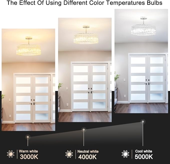 Modern Crystal Ceiling Light Fixture, Semi Flush Mount Ceiling Light, Chrome Hallway Lighting Fixtures Chandelier, Crystal Chandelier for Kitchen Bedroom Dining Room Closet, 5-Light, 16 Inch