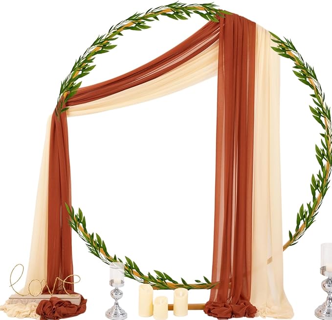Socomi Wedding Arch Draping Fabric 29" x 20Ft 2 Panels Champagne and Terracotta Sheer Outdoor Curtain Drapes Extra Long for Bridal Baby Shower Birthday Party Decor