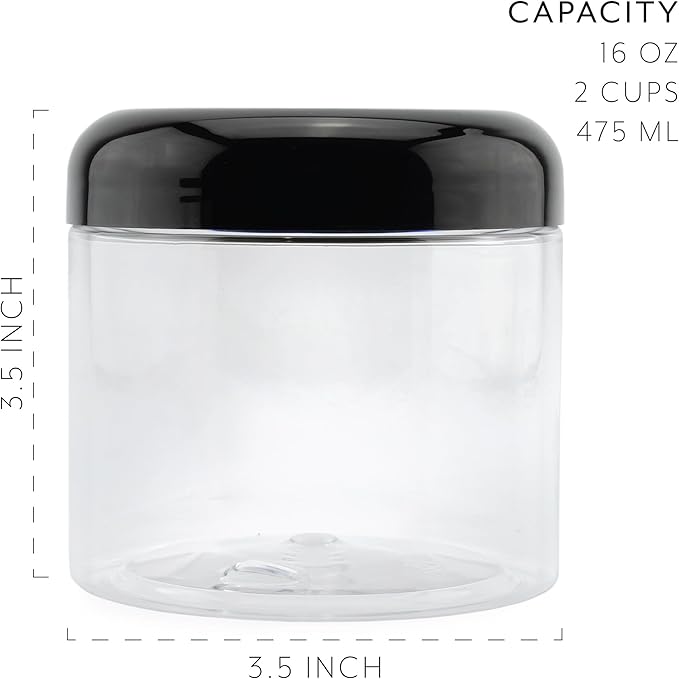 Cornucopia Brands 16oz Clear Plastic Jars w/Domed Lids (6-Pack); BPA Free PET Stackable Straight Sided Canisters for Bathroom & Kitchen Storage